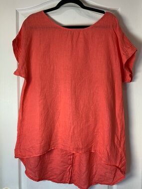Italian Linen Coral Blouse Made in Italy Lightweight Chic Summer Top L